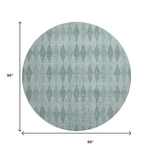 HomeRoots 8' Teal And Gray Geometric Round Rug - Washable, UV Protected, Stain Resistant for Modern Homes 649381