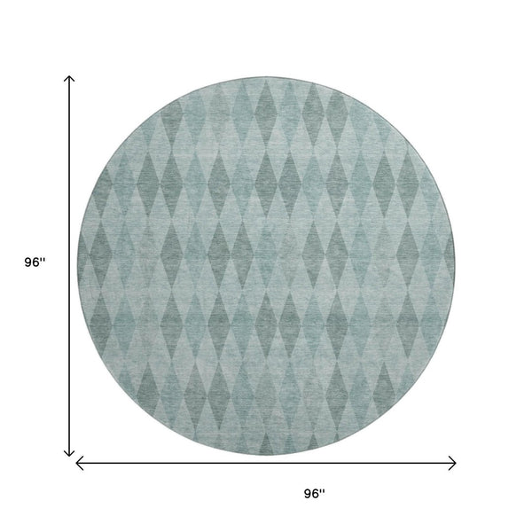 HomeRoots 8' Teal And Gray Geometric Round Rug - Washable, UV Protected, Stain Resistant for Modern Homes 649381