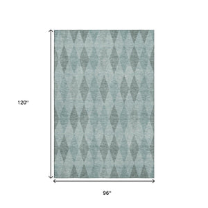 HomeRoots 8' X 10' Teal and Gray Geometric Area Rug - Washable, UV Protected, Stylish, Durable for Busy Homes 649382