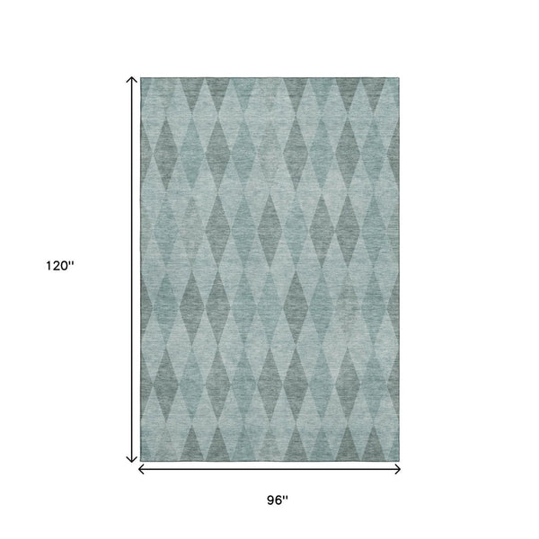 HomeRoots 8' X 10' Teal and Gray Geometric Area Rug - Washable, UV Protected, Stylish, Durable for Busy Homes 649382