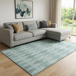 HomeRoots 8' X 10' Teal and Gray Geometric Area Rug - Washable, UV Protected, Stylish, Durable for Busy Homes 649382