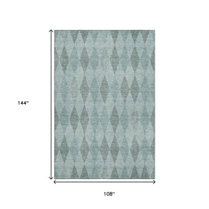 HomeRoots 9' X 12' Teal and Gray Geometric Area Rug – Washable, UV-Protected, Perfect for High-Traffic Spaces! 649383
