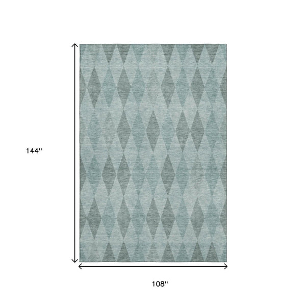 HomeRoots 9' X 12' Teal and Gray Geometric Area Rug – Washable, UV-Protected, Perfect for High-Traffic Spaces! 649383