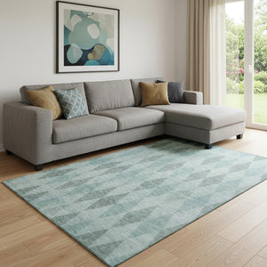 HomeRoots 9' X 12' Teal and Gray Geometric Area Rug – Washable, UV-Protected, Perfect for High-Traffic Spaces! 649383