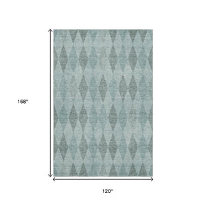 HomeRoots 10' X 14' Modern Teal & Gray Geometric Area Rug - Stain Resistant, UV Protected for Busy Homes 649384