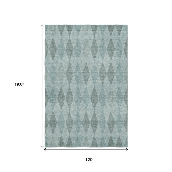 HomeRoots 10' X 14' Modern Teal & Gray Geometric Area Rug - Stain Resistant, UV Protected for Busy Homes 649384