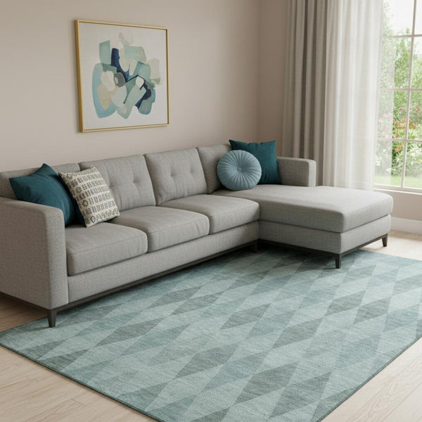 HomeRoots 10' X 14' Modern Teal & Gray Geometric Area Rug - Stain Resistant, UV Protected for Busy Homes 649384