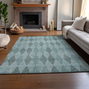 HomeRoots 10' X 14' Modern Teal & Gray Geometric Area Rug - Stain Resistant, UV Protected for Busy Homes 649384