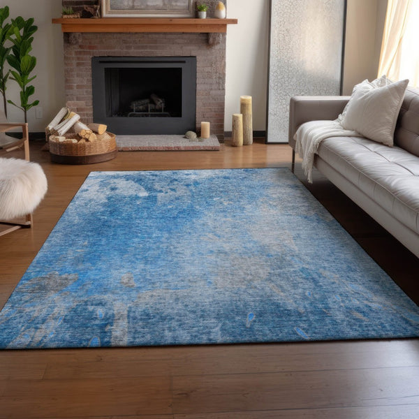 HomeRoots 5' X 8' Abstract Washable Area Rug in Blue & Gray - Stain Resistant, UV Protected, Modern Design 649386