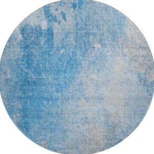HomeRoots 8' Blue and Gray Abstract Washable Round Rug – Durable, Stain-Resistant, UV-Protected for Modern Spaces 649387