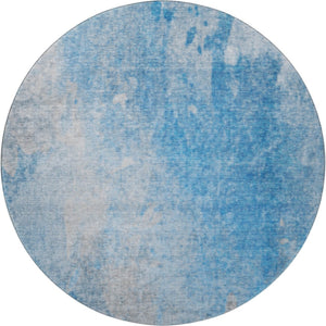 HomeRoots 8' Blue and Gray Abstract Washable Round Rug – Durable, Stain-Resistant, UV-Protected for Modern Spaces 649387