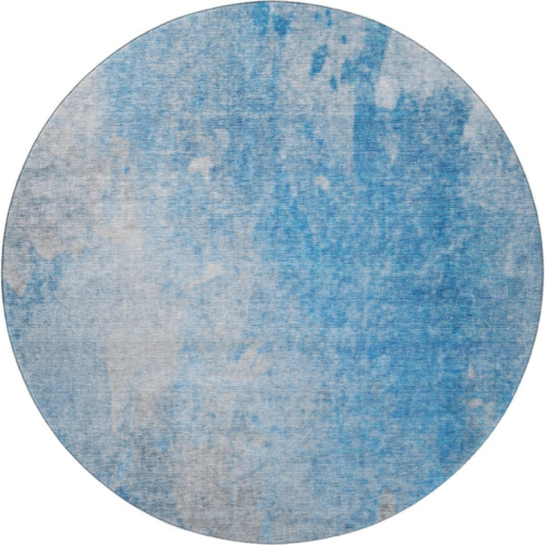 HomeRoots 8' Blue and Gray Abstract Washable Round Rug – Durable, Stain-Resistant, UV-Protected for Modern Spaces 649387