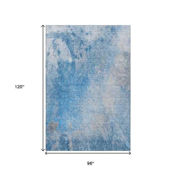 HomeRoots 8' X 10' Stylish Blue and Gray Abstract Area Rug – Washable, UV-Protected, Perfect for Modern Homes! 649388