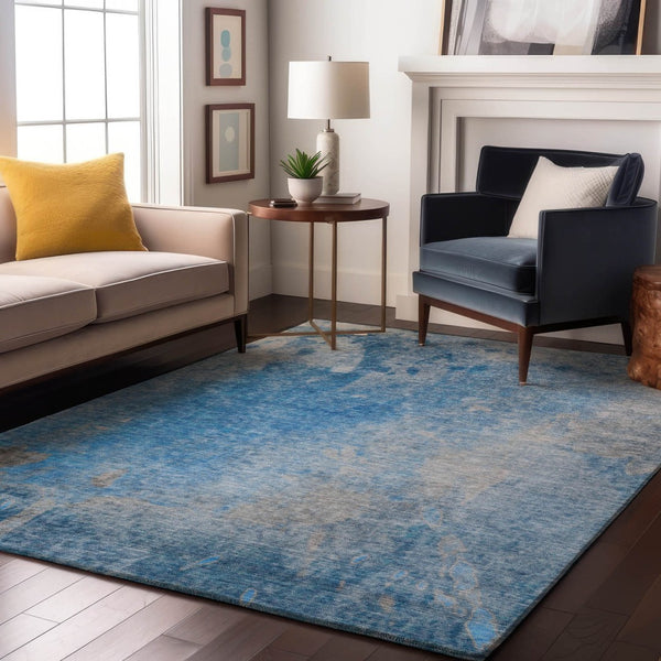 HomeRoots 8' X 10' Stylish Blue and Gray Abstract Area Rug – Washable, UV-Protected, Perfect for Modern Homes! 649388