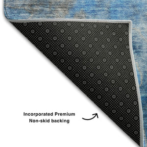 HomeRoots 8' X 10' Stylish Blue and Gray Abstract Area Rug – Washable, UV-Protected, Perfect for Modern Homes! 649388
