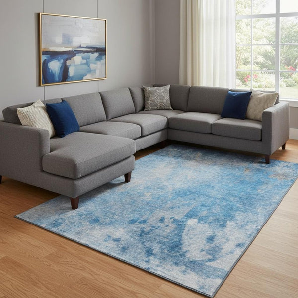 HomeRoots 8' X 10' Stylish Blue and Gray Abstract Area Rug – Washable, UV-Protected, Perfect for Modern Homes! 649388