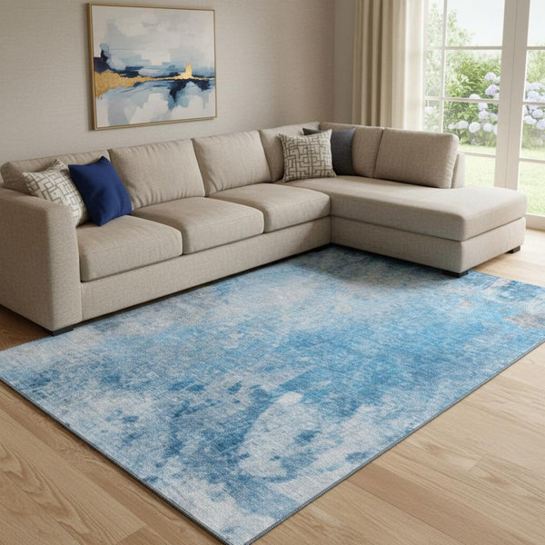 HomeRoots 10' X 14' Abstract Blue and Gray Washable Area Rug with UV Protection for Stylish, Easy Care Living 649390