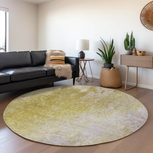 HomeRoots 8' Gold and Gray Abstract Washable Round Rug with UV Protection - Stylish, Durable, and Easy-Care Design 649393