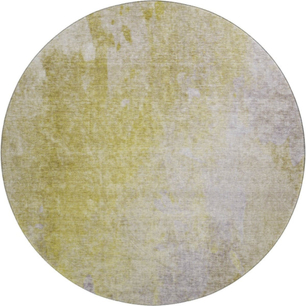 HomeRoots 8' Gold and Gray Abstract Washable Round Rug with UV Protection - Stylish, Durable, and Easy-Care Design 649393