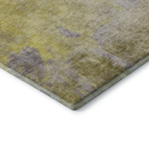 HomeRoots 8' Gold and Gray Abstract Washable Round Rug with UV Protection - Stylish, Durable, and Easy-Care Design 649393