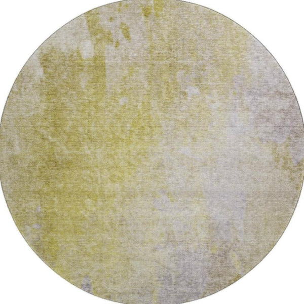 HomeRoots 8' Gold and Gray Abstract Washable Round Rug with UV Protection - Stylish, Durable, and Easy-Care Design 649393
