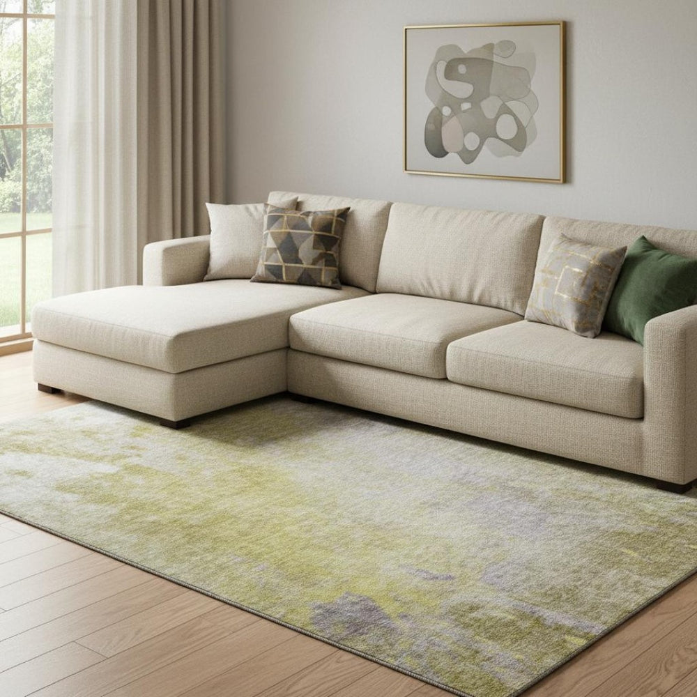 HomeRoots 8' X 10' Gold and Gray Abstract Area Rug – Durable, Washable, UV-Protected for Busy Homes and Kids 649394