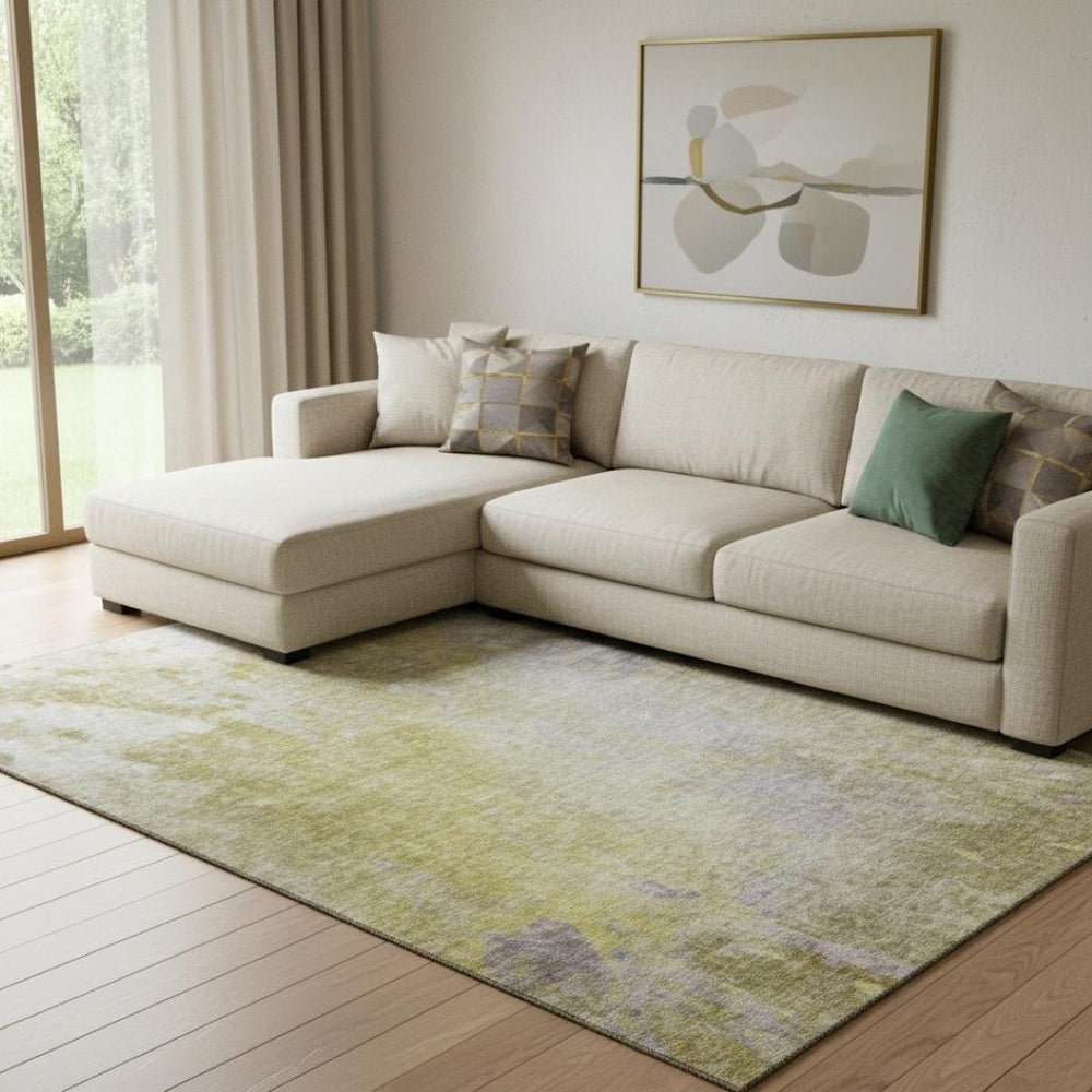 HomeRoots 9' X 12' Gold & Gray Abstract Washable Area Rug - Stylish, Durable, UV-Protected for Modern Homes 649395