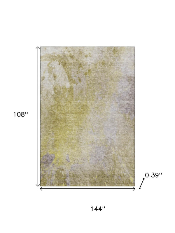 HomeRoots 9' X 12' Gold & Gray Abstract Washable Area Rug - Stylish, Durable, UV-Protected for Modern Homes 649395