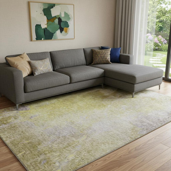 HomeRoots 10' Gold and Gray Abstract Washable Area Rug - UV Protected, Durable, Stylish for High-Traffic Spaces 649396