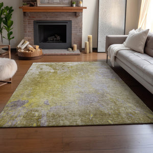 HomeRoots 10' Gold and Gray Abstract Washable Area Rug - UV Protected, Durable, Stylish for High-Traffic Spaces 649396