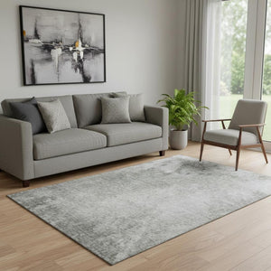 HomeRoots 5' X 8' Gray and Ivory Abstract Area Rug - Stylish, Washable, Stain Resistant with UV Protection 649398