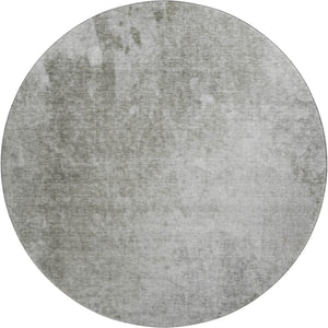 HomeRoots 8' Gray and Ivory Abstract Round Rug - Washable, UV Protected, Soft Polyester for Busy Homes 649399
