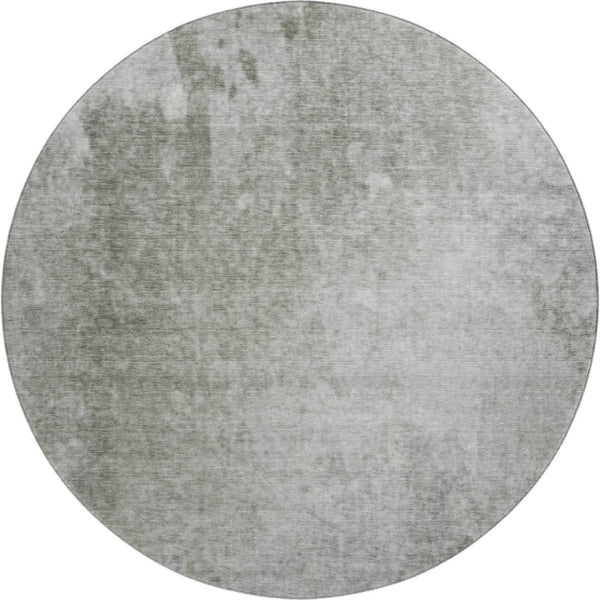 HomeRoots 8' Gray and Ivory Abstract Round Rug - Washable, UV Protected, Soft Polyester for Busy Homes 649399