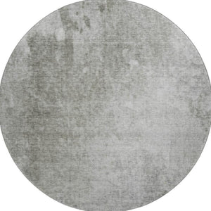 HomeRoots 8' Gray and Ivory Abstract Round Rug - Washable, UV Protected, Soft Polyester for Busy Homes 649399