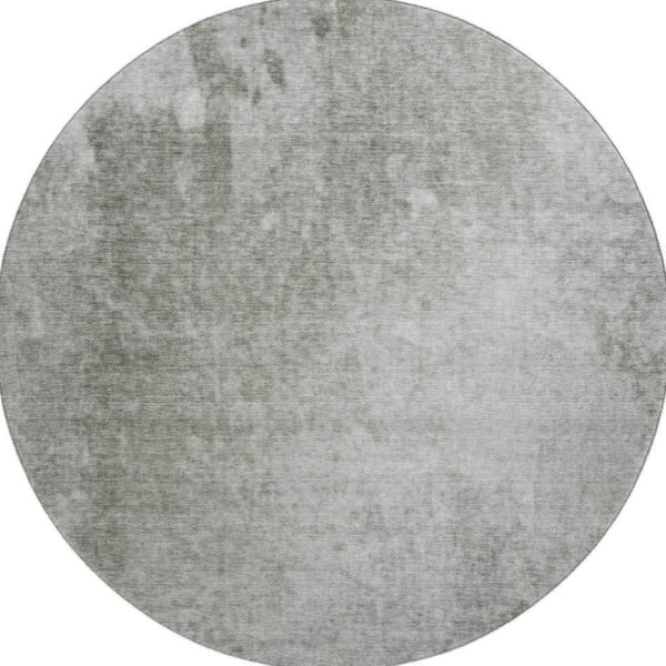 HomeRoots 8' Gray and Ivory Abstract Round Rug - Washable, UV Protected, Soft Polyester for Busy Homes 649399
