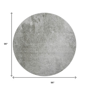HomeRoots 8' Gray and Ivory Abstract Round Rug - Washable, UV Protected, Soft Polyester for Busy Homes 649399