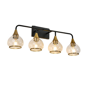 English Elm 31" Modern 4-Light Vanity Wall Sconce - Industrial Black & Gold Fixture With Clear Shades For Bright Spaces W2312P374981