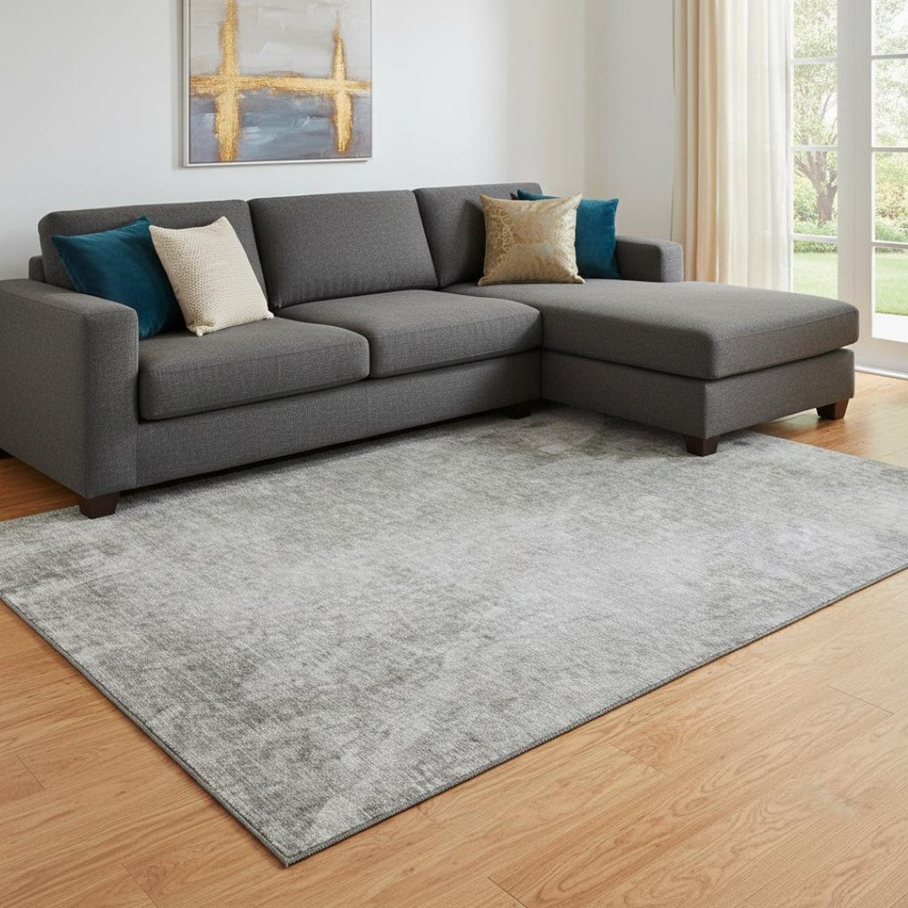 HomeRoots 9' X 12' Stylish Gray and Ivory Abstract Washable Area Rug with UV Protection for All Spaces 649401