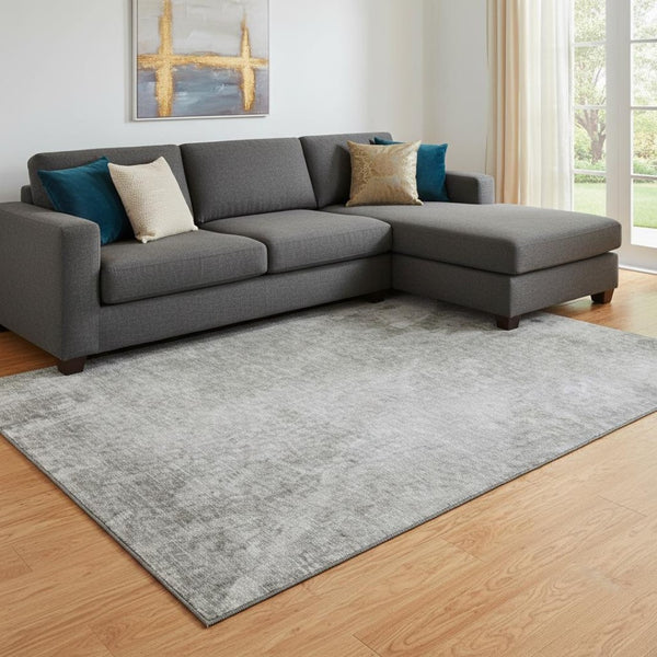 HomeRoots 9' X 12' Stylish Gray and Ivory Abstract Washable Area Rug with UV Protection for All Spaces 649401