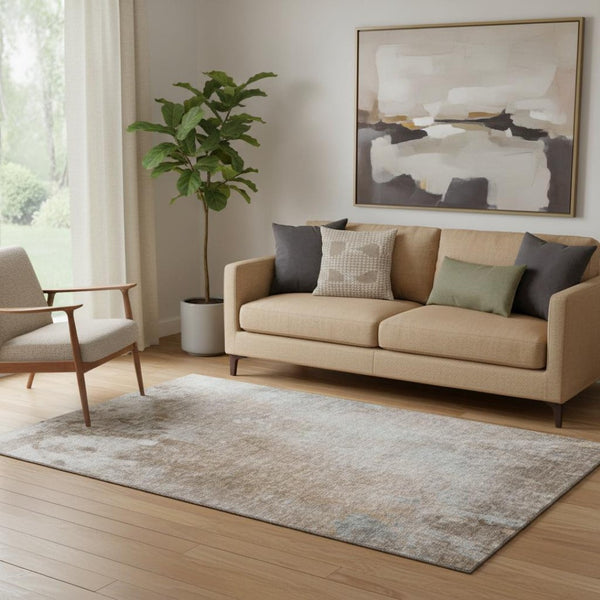 HomeRoots 5' x 8' Contemporary Coffee and Gray Abstract Area Rug - Washable, UV Protected, Stain Resistant Design 649404
