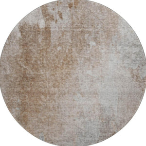 HomeRoots 8' Coffee and Gray Abstract Round Rug - Washable, UV Protected, Stain Resistant for Modern Homes 649405