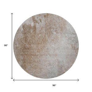 HomeRoots 8' Coffee and Gray Abstract Round Rug - Washable, UV Protected, Stain Resistant for Modern Homes 649405