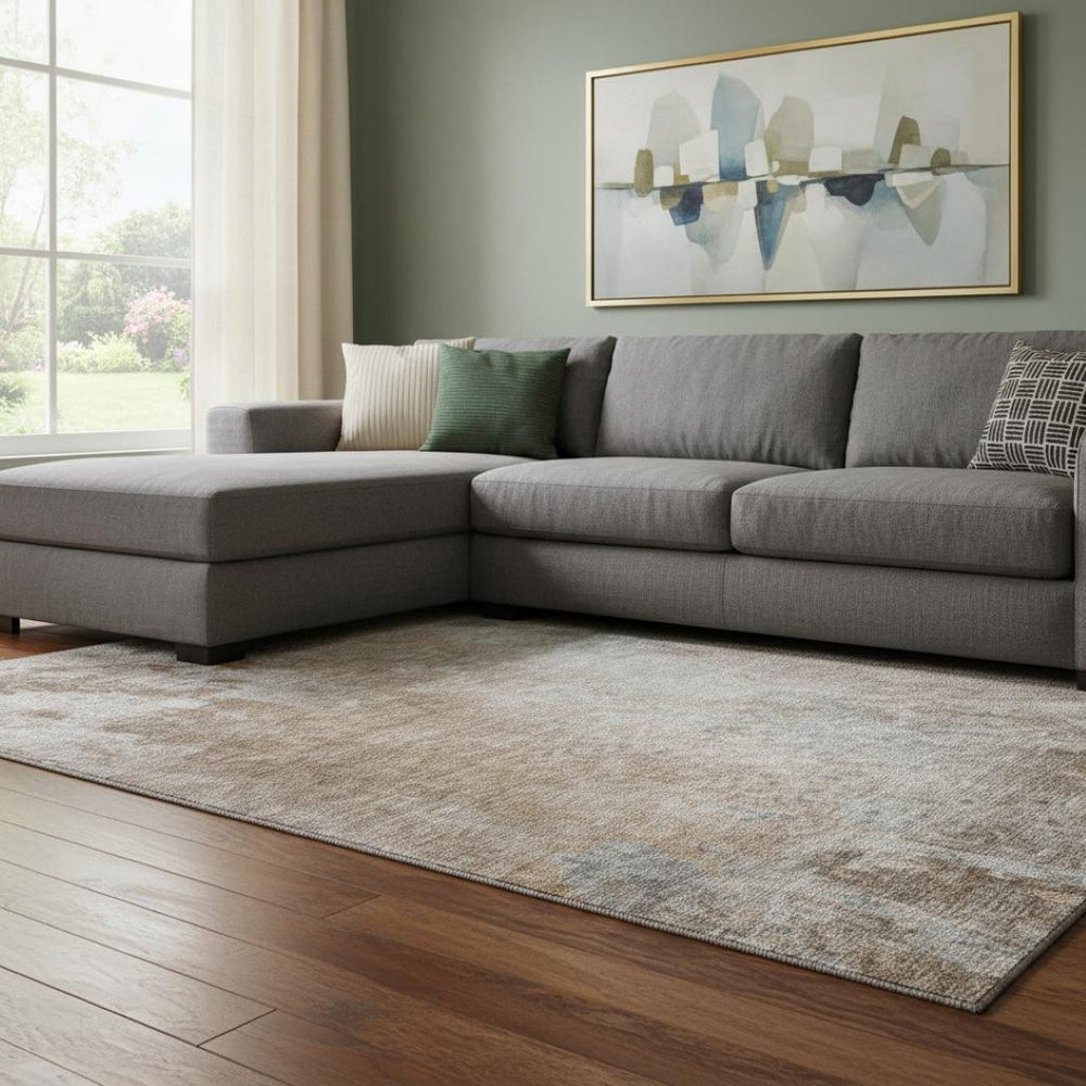 HomeRoots 9' X 12' Stylish Coffee and Gray Abstract Area Rug - Washable, UV Protected, Durable for Busy Homes 649407