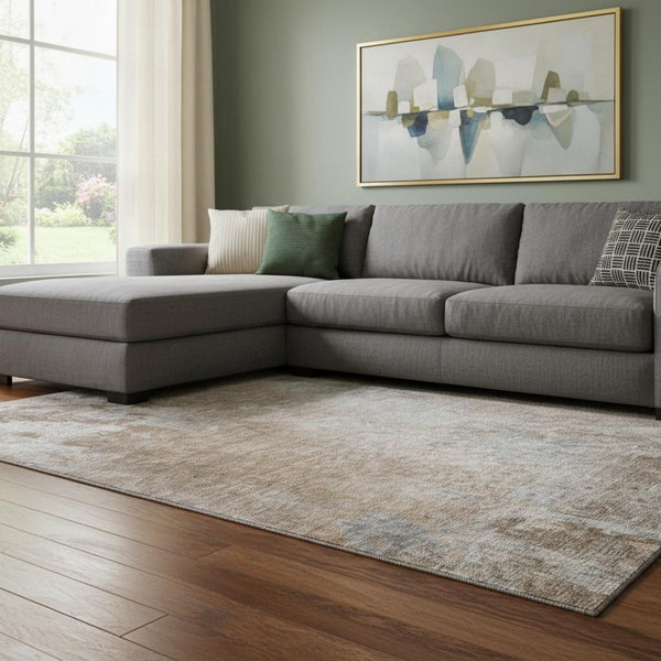 HomeRoots 9' X 12' Stylish Coffee and Gray Abstract Area Rug - Washable, UV Protected, Durable for Busy Homes 649407