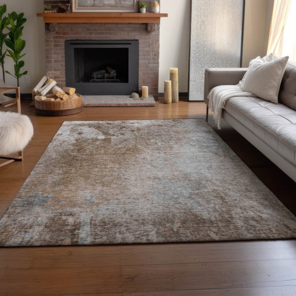 HomeRoots 10' X 14' Coffee and Gray Abstract Area Rug - Washable, UV Protected, Durable for Modern Living Spaces 649408