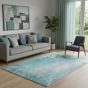 HomeRoots 5' X 8' Teal and Gray Abstract Area Rug - Washable, Stain-Resistant, UV Protection for Modern Homes 649410