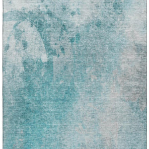 HomeRoots 5' X 8' Teal and Gray Abstract Area Rug - Washable, Stain-Resistant, UV Protection for Modern Homes 649410