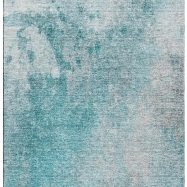 HomeRoots 5' X 8' Teal and Gray Abstract Area Rug - Washable, Stain-Resistant, UV Protection for Modern Homes 649410