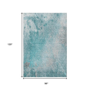 HomeRoots 8' X 10' Teal and Gray Abstract Washable Area Rug - Stylish, Durable, and Easy-Care for Modern Homes 649412