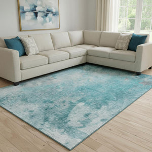 HomeRoots 8' X 10' Teal and Gray Abstract Washable Area Rug - Stylish, Durable, and Easy-Care for Modern Homes 649412
